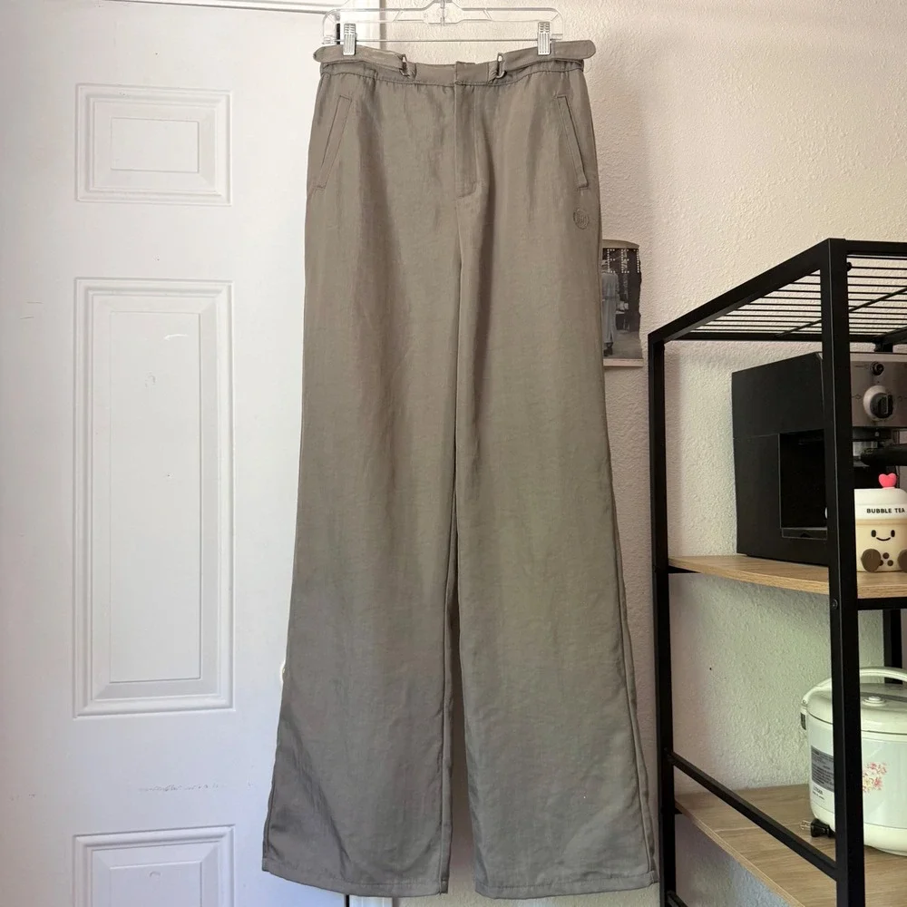 HONOR THE GIFT tan beige khaki nylon wide straight leg trousers pants